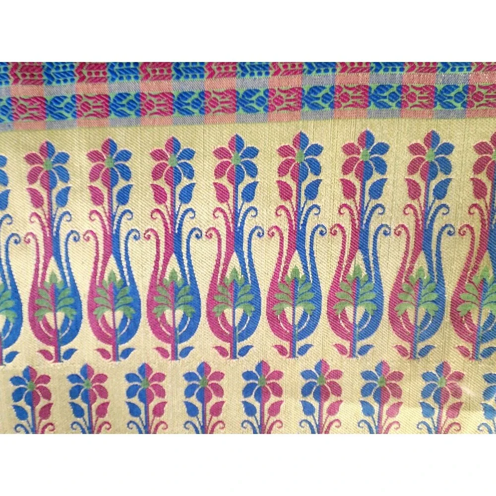 A Piece Of SARI Fabric Green Magenta Blue Gold Silver 5 Yd 30